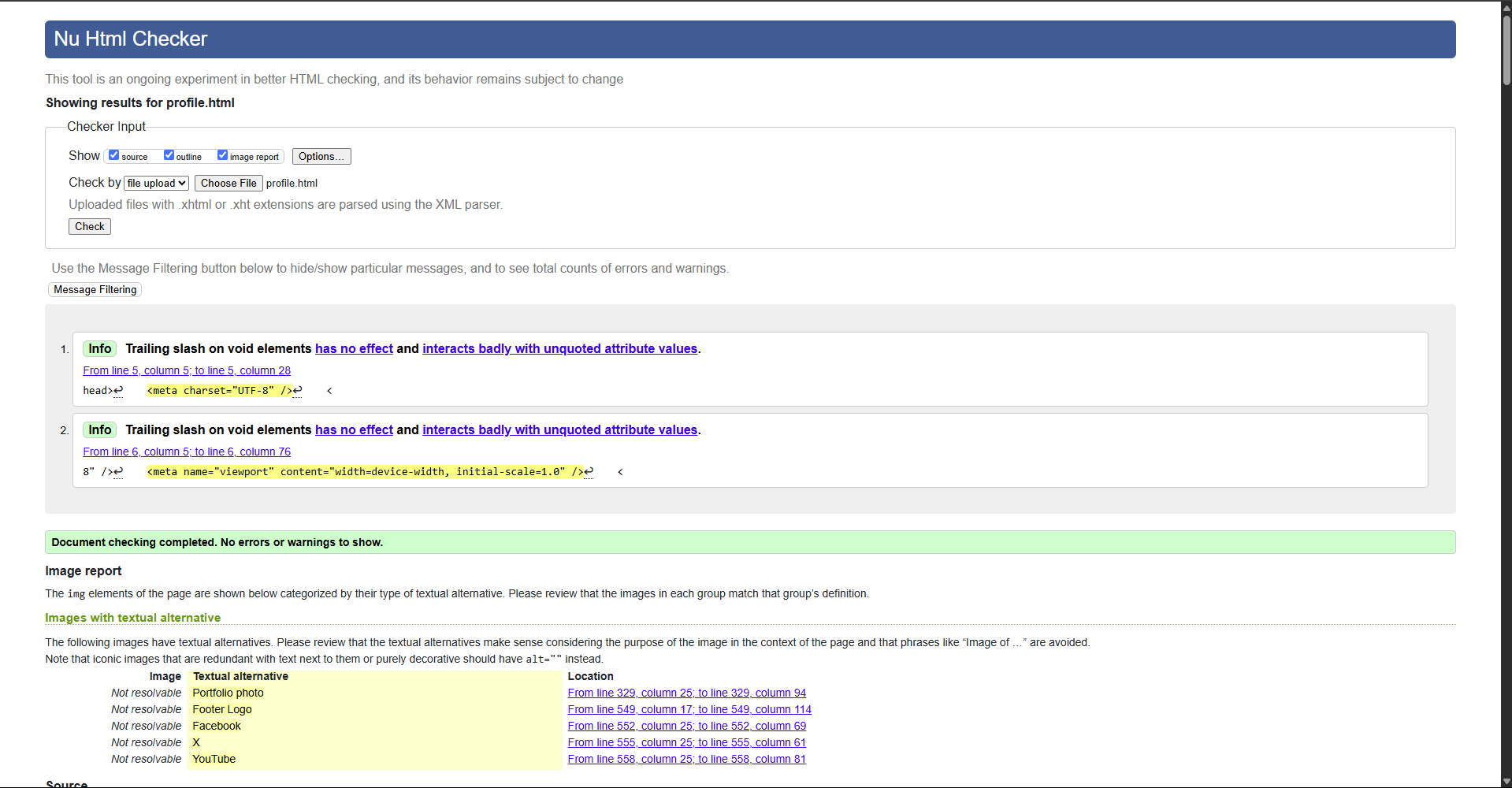 Profile validation screenshot